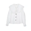 The new long-sleeved white shirt for women in the autumn of 2023, with lace trim and a doll-neck design, is a stylish shirt for women Item Picture